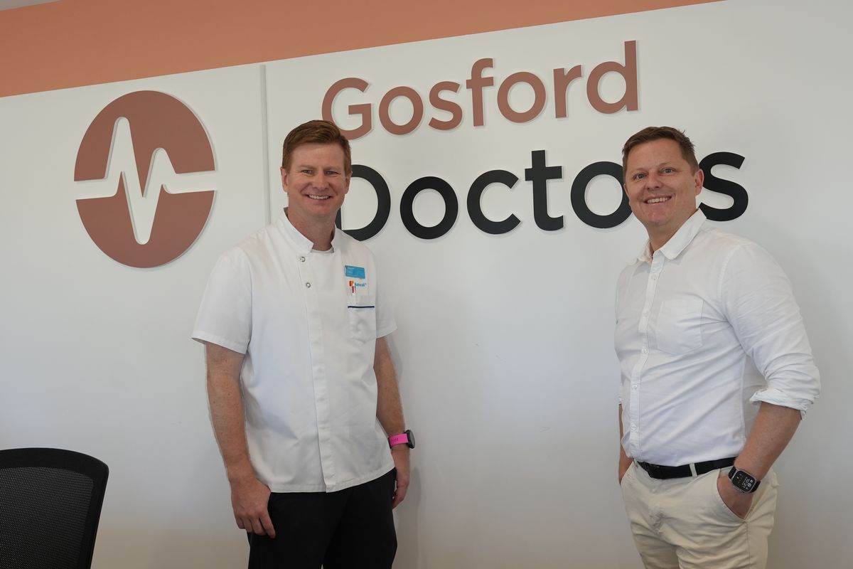 The Gosford Doctors reception signage inside the West Gosford clinic