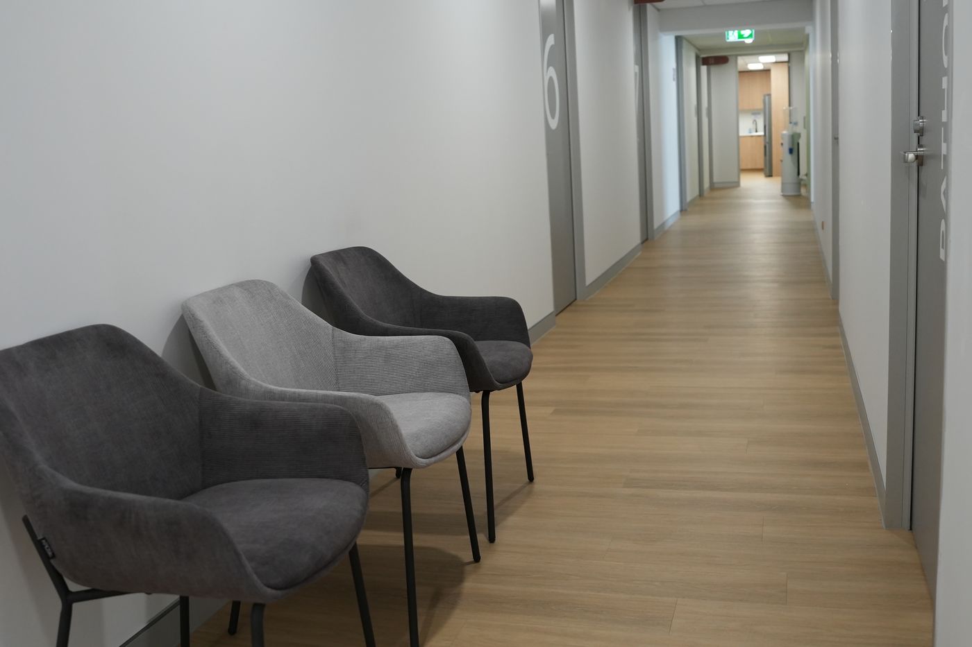 Waiting area chairs along the consulting room corridor at Gosford Doctors, West Gosford